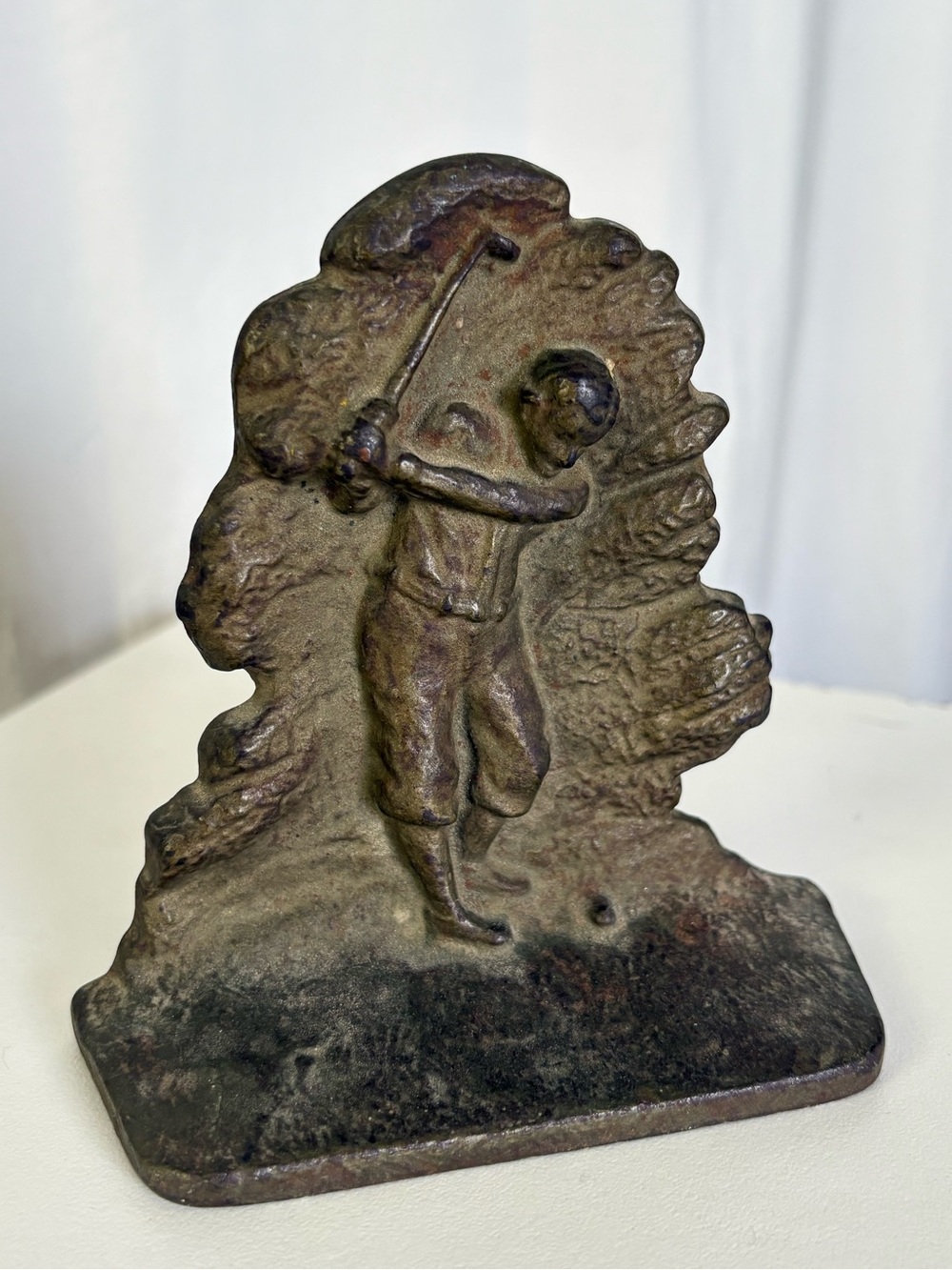 Vintage Brass cast iron Golfer Book End Door stopper stand 1930’s AC Williams co